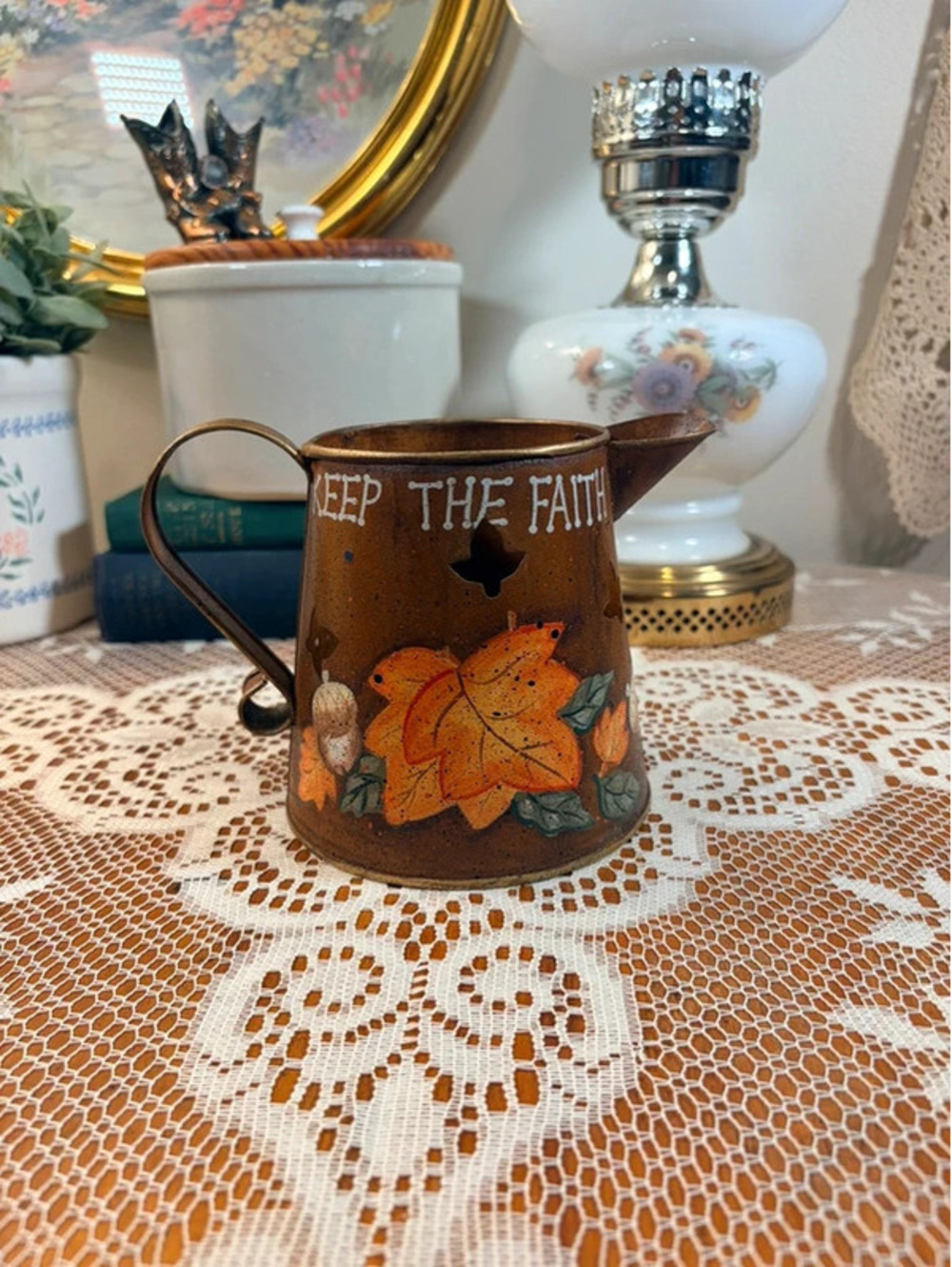 Kohl’s Keep the Faith Fall Metal Pitcher Candle Holder | Rustic Harvest Decor